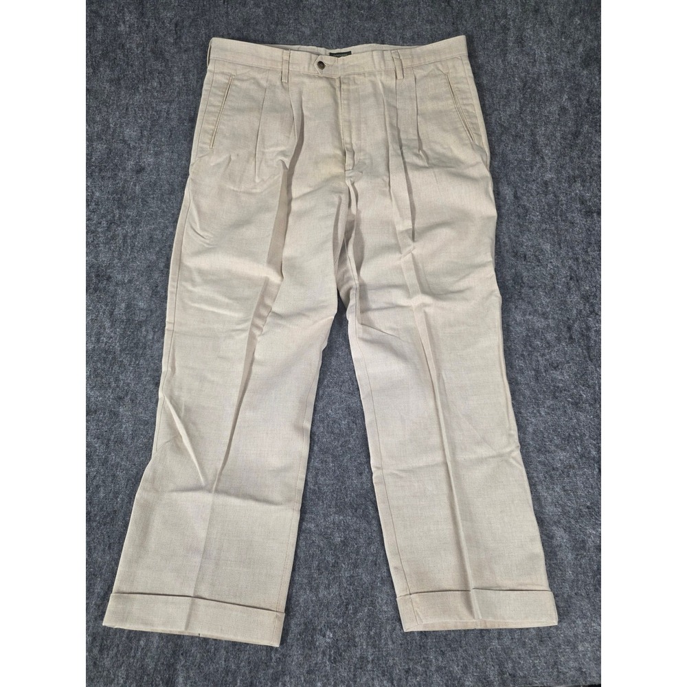 Vintage Dockers Pleated Linen Cotton Trousers Men 40x30 Beige Cuffed Chino Pants